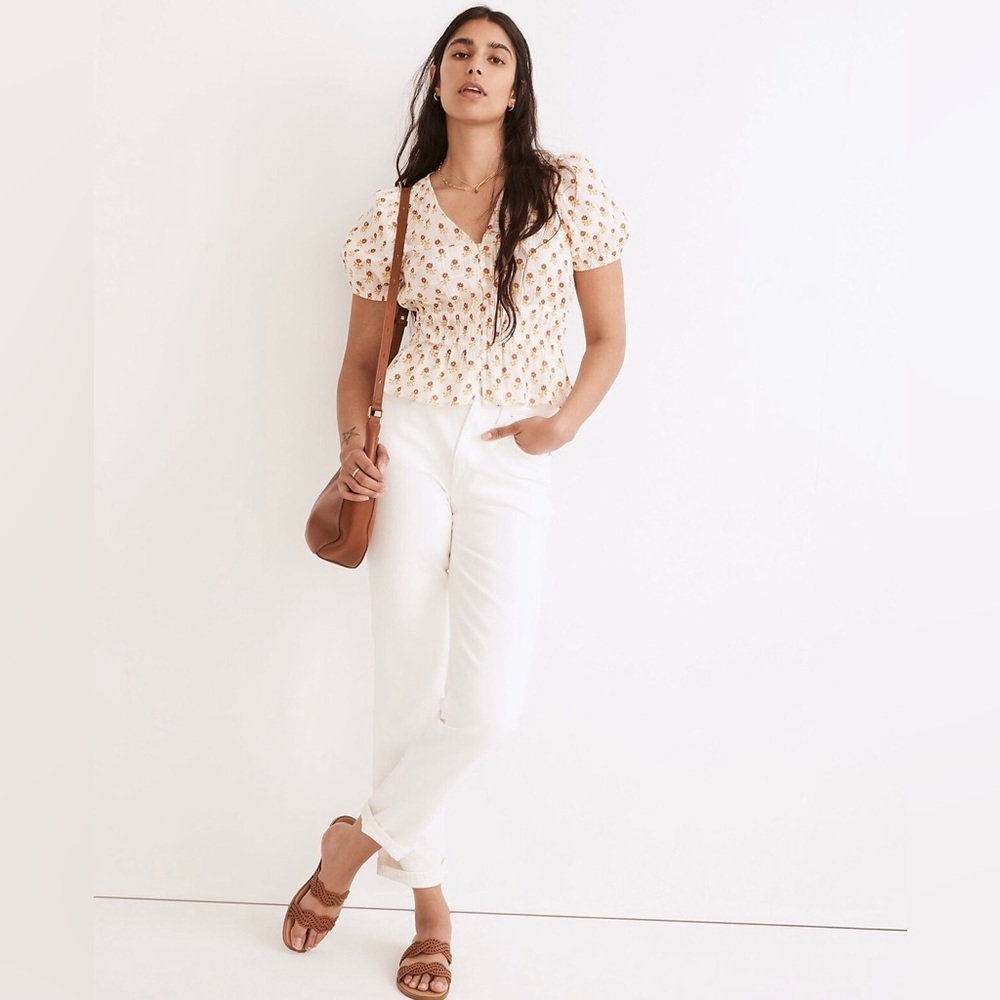 NWT Madewell Sophia Short-Sleeve Top in Wild Calendula Block-Print